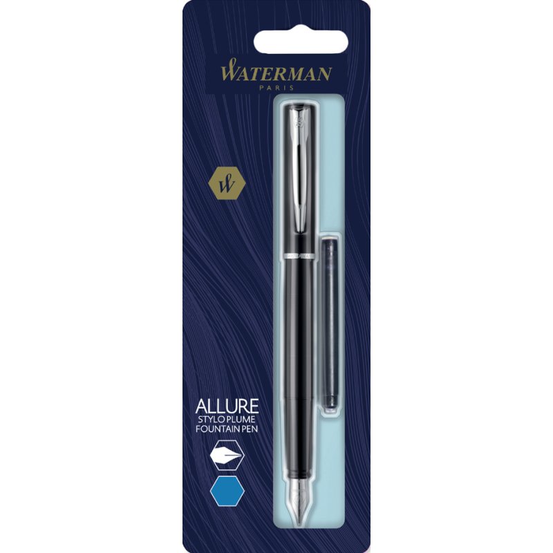 WATERMAN Allure fountain pen, black with chrome details, fine nib